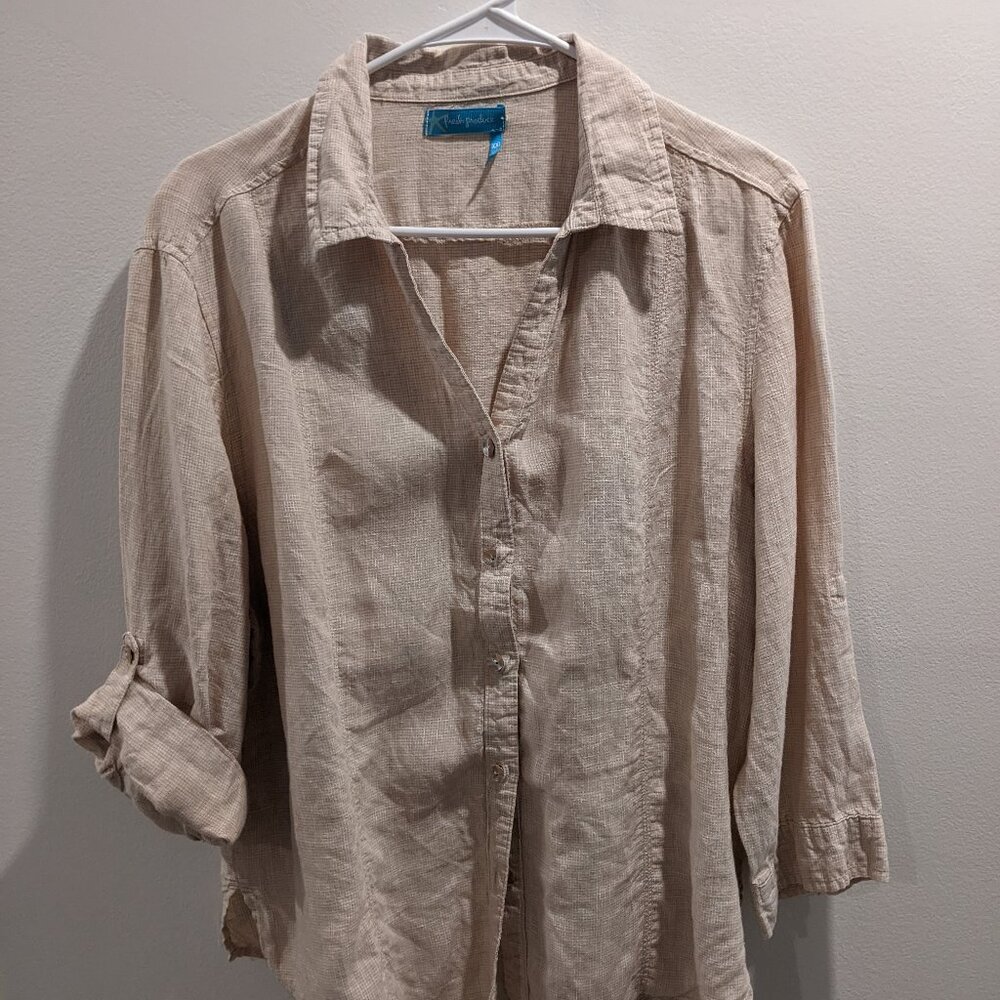 Fresh Produce Women's Button Up Blouse w/ 3/4 Sleeves Tan Size XXl